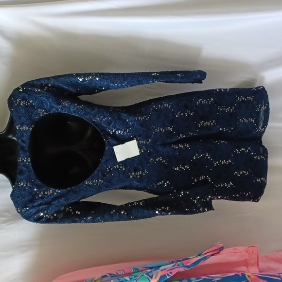 Ruby Rox Blue Lace Sequin Dress, open back, Jr M, NWT - Picture 3 of 8